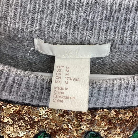 H&M Gray and Green Crew Neck Sweater with Elf Design - Picture 3 of 5